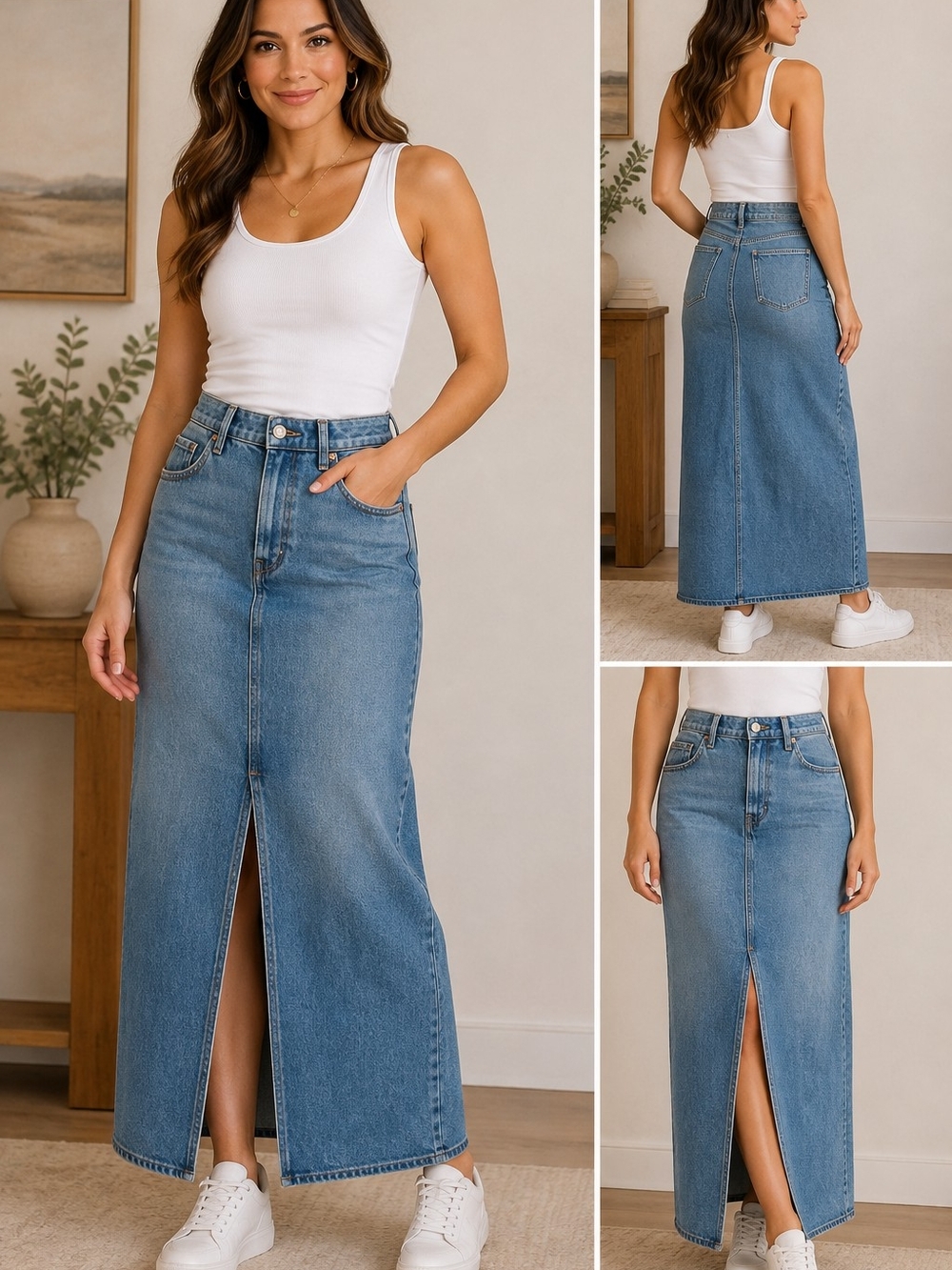Old Navy Light Blue Denim Maxi Skirt with Front Slit